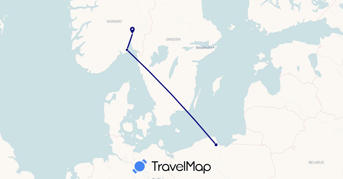 TravelMap itinerary: driving in Norway, Poland (Europe)